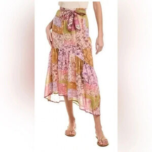 Johnny Was River Tirerd Midi High-Low Skirt Size Small